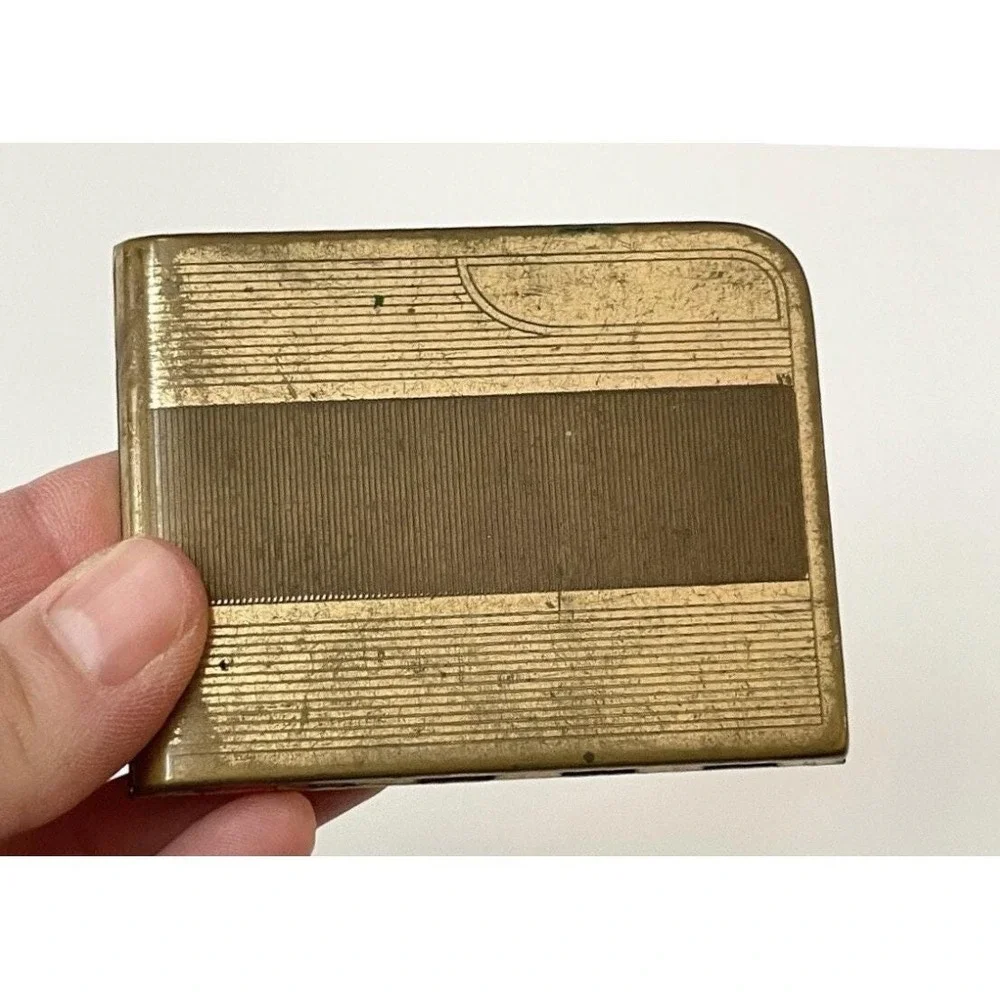 Vintage Brass Elgin Women's American Compact with Mirror Engraved Stripes